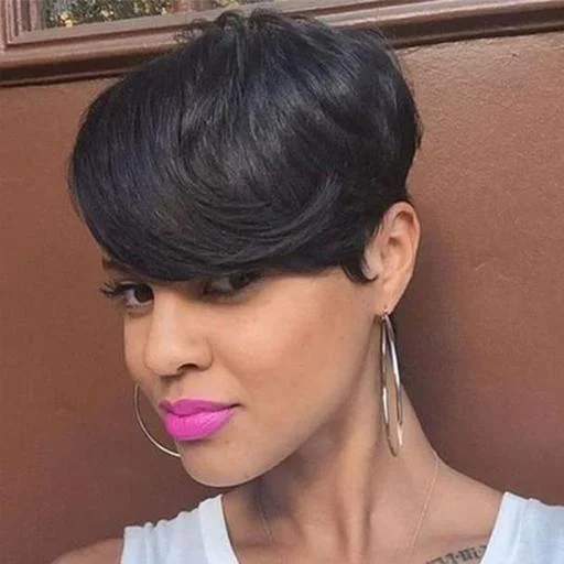 Luna African American Layered Short Straight Hair Wig with Bangs