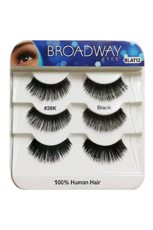 Broadway Eyes 100% Human Hair Strip Lashes #38K Black- 3x Pack