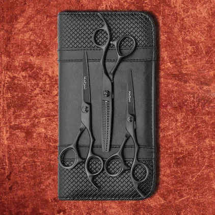 Limited Edition VG10 Cobalt Infused Steel Hair Scissors -  Matsui Matte Black Offset Triple Set