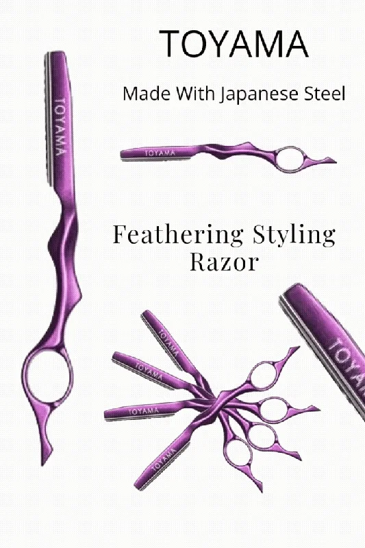 Toyama Professional Razor Aluminium With Japanese Steel Blades  - Purple -  Feather Styling Razor Long Handle