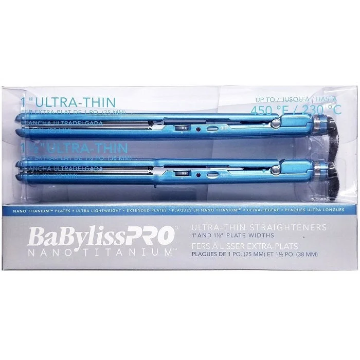 BaBylissPRO Pro Nano Titanium Ultra Thin 1" & 1 1/2" Straightening Iron Combo