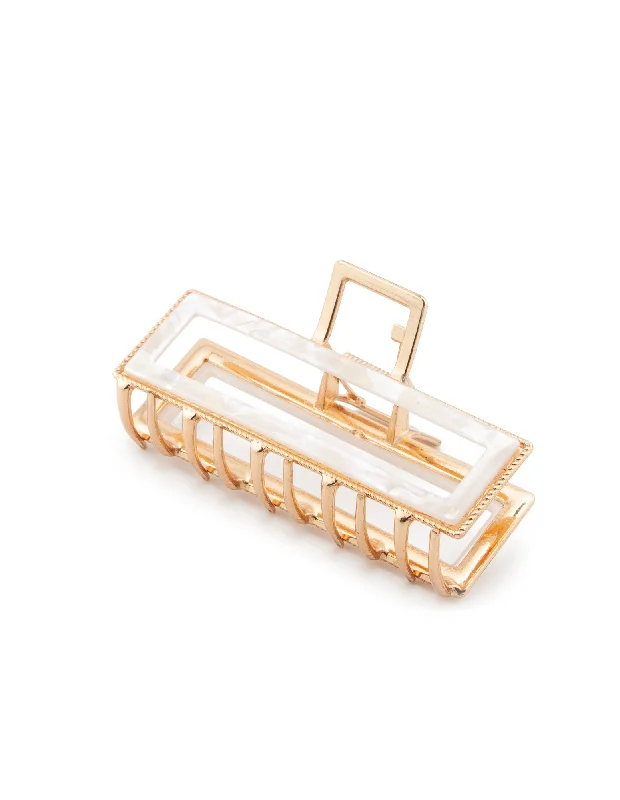 Mocha Rectangular Hair Clip- Pearl/Gold